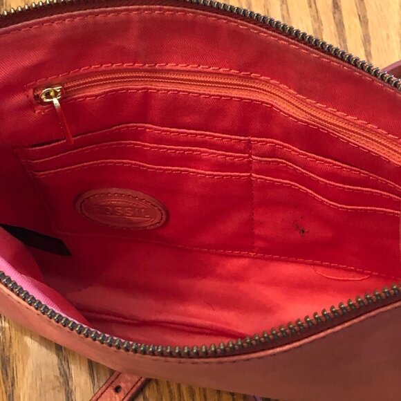 Fossil Melon Color Crossbody Shoulder Trap Leather Bag - Picture 6 of 12